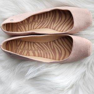 Tahari Girl Wmns Sz 7.5 Orielle Pink Fabric Square Toe Cushioned Ballet Flats